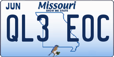 MO license plate QL3E0C