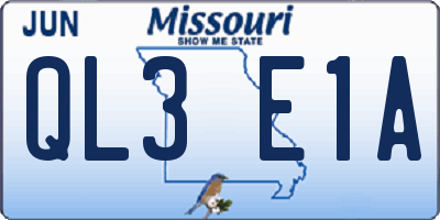 MO license plate QL3E1A