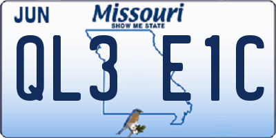 MO license plate QL3E1C
