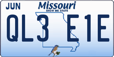 MO license plate QL3E1E