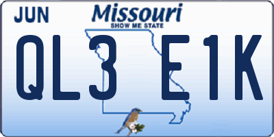 MO license plate QL3E1K
