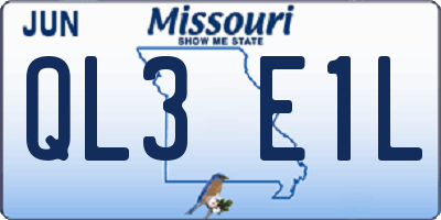MO license plate QL3E1L