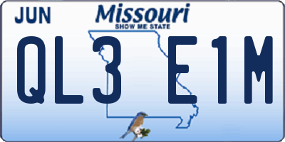 MO license plate QL3E1M