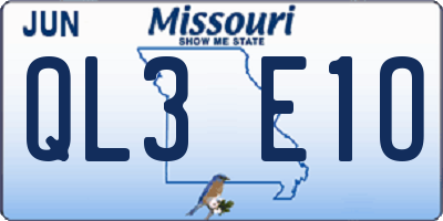 MO license plate QL3E1O