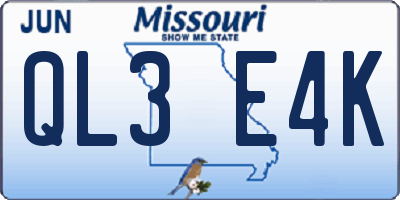 MO license plate QL3E4K