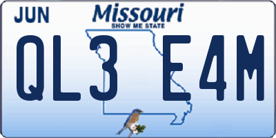 MO license plate QL3E4M
