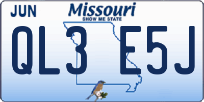 MO license plate QL3E5J
