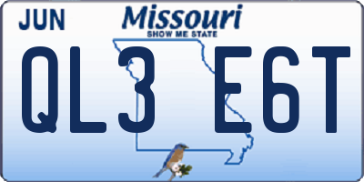 MO license plate QL3E6T