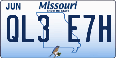 MO license plate QL3E7H