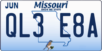 MO license plate QL3E8A