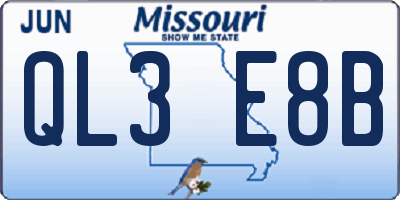 MO license plate QL3E8B