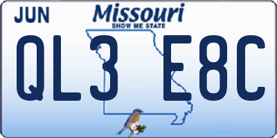 MO license plate QL3E8C