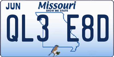 MO license plate QL3E8D