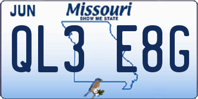 MO license plate QL3E8G