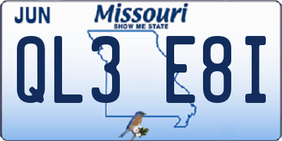MO license plate QL3E8I