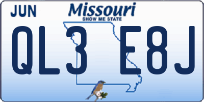 MO license plate QL3E8J