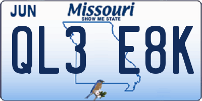 MO license plate QL3E8K