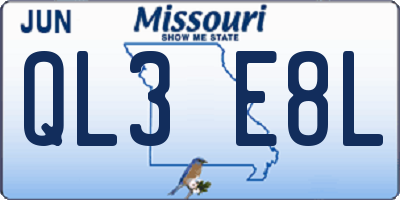 MO license plate QL3E8L