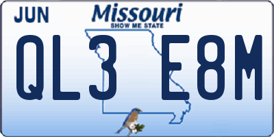 MO license plate QL3E8M