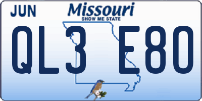 MO license plate QL3E8O