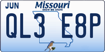 MO license plate QL3E8P