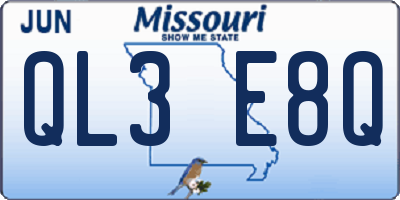 MO license plate QL3E8Q