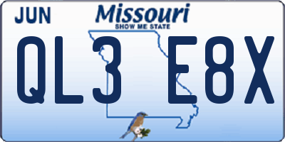 MO license plate QL3E8X
