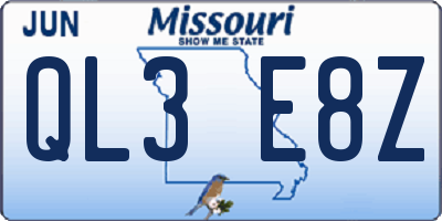 MO license plate QL3E8Z