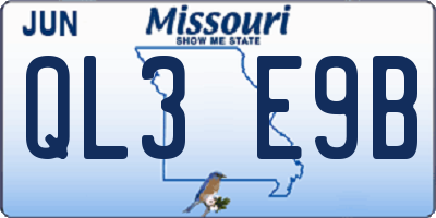 MO license plate QL3E9B
