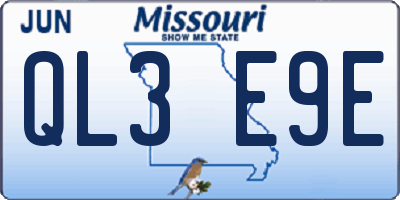 MO license plate QL3E9E
