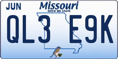 MO license plate QL3E9K