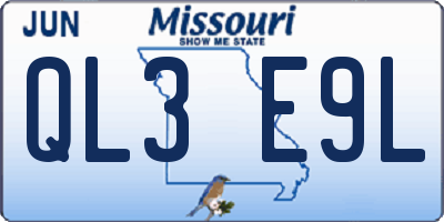MO license plate QL3E9L