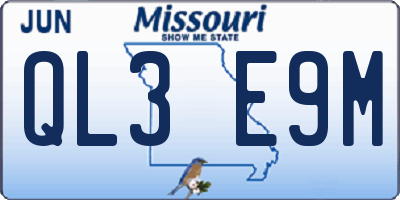 MO license plate QL3E9M