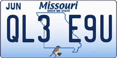 MO license plate QL3E9U