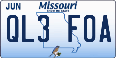 MO license plate QL3F0A