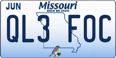 MO license plate QL3F0C