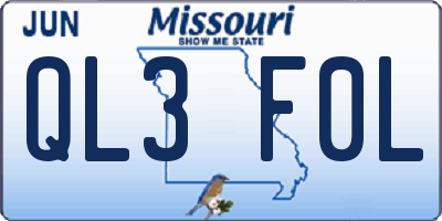 MO license plate QL3F0L