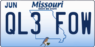 MO license plate QL3F0W