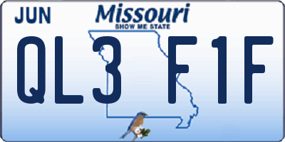 MO license plate QL3F1F