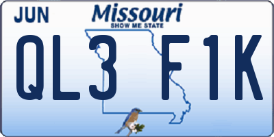MO license plate QL3F1K