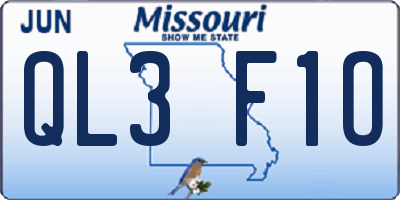 MO license plate QL3F1O