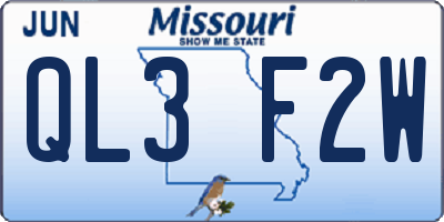 MO license plate QL3F2W
