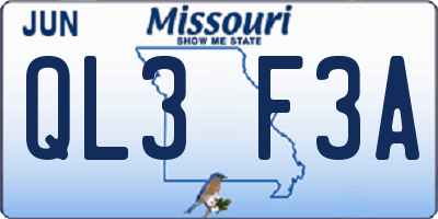 MO license plate QL3F3A