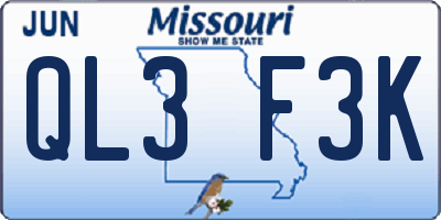 MO license plate QL3F3K