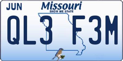 MO license plate QL3F3M