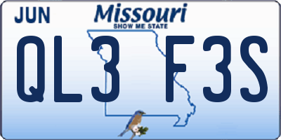 MO license plate QL3F3S