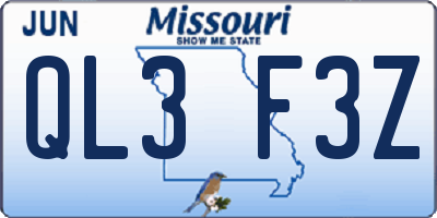 MO license plate QL3F3Z