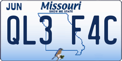 MO license plate QL3F4C