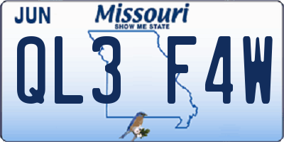 MO license plate QL3F4W
