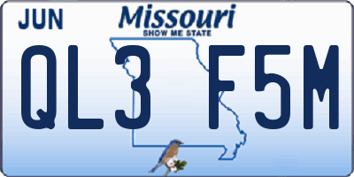 MO license plate QL3F5M